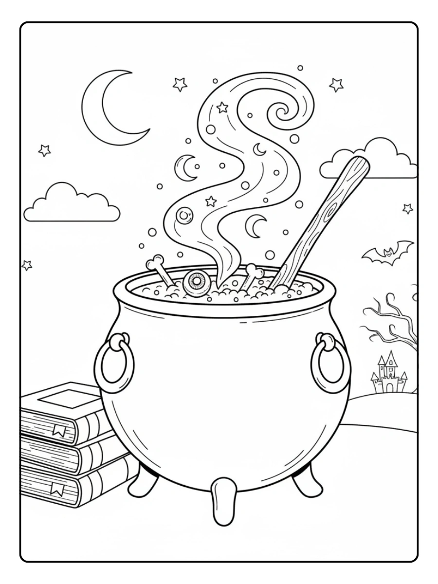 Calderone magico Halloween da colorare