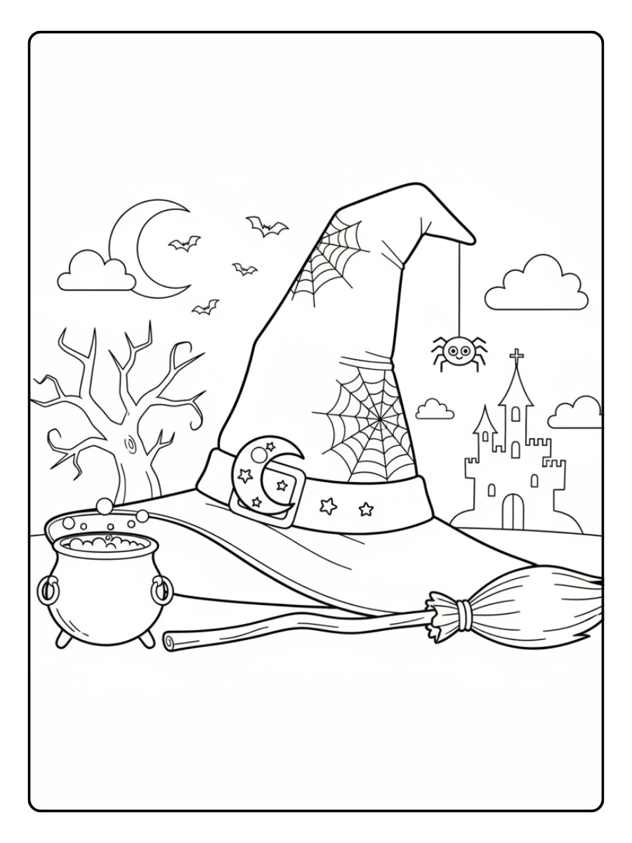 Cappello da strega Halloween da colorare