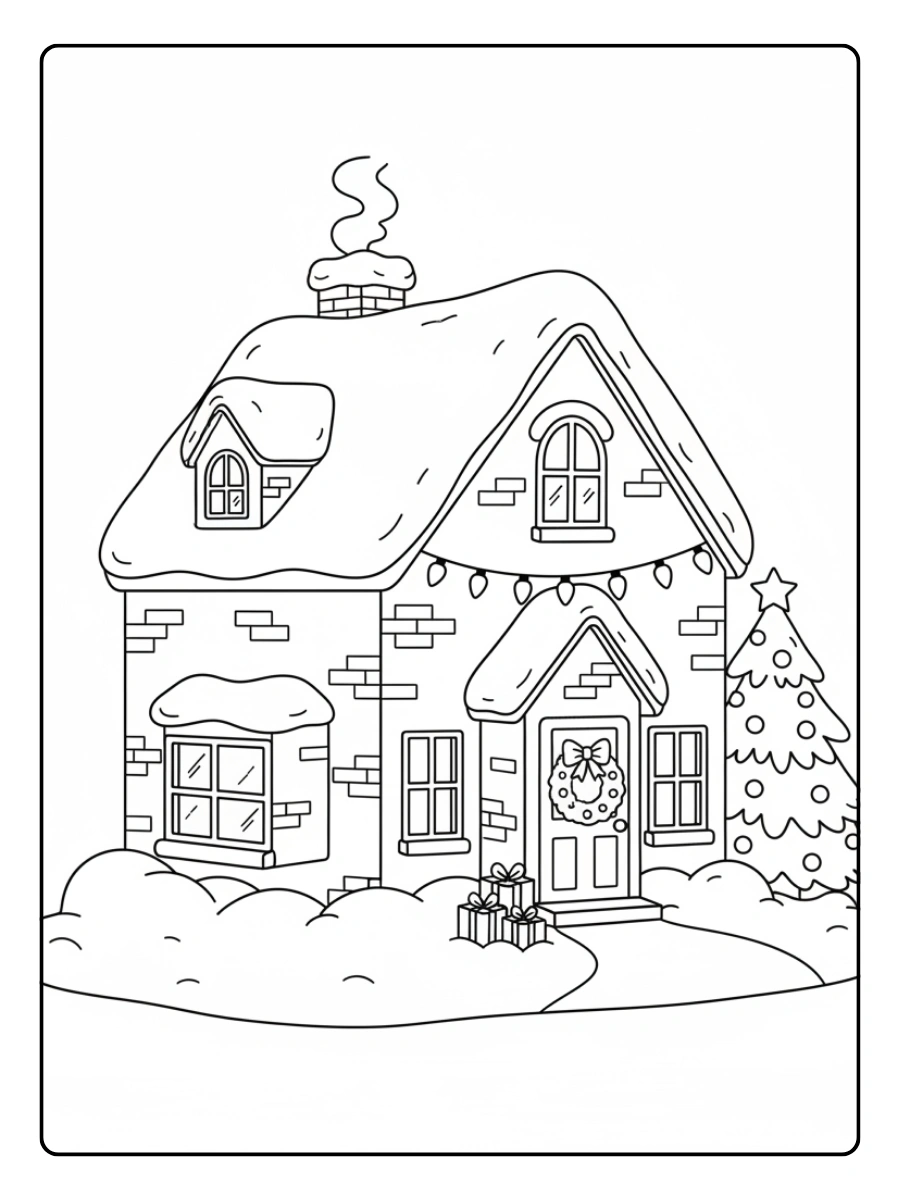 Casa innevata Natale da colorare
