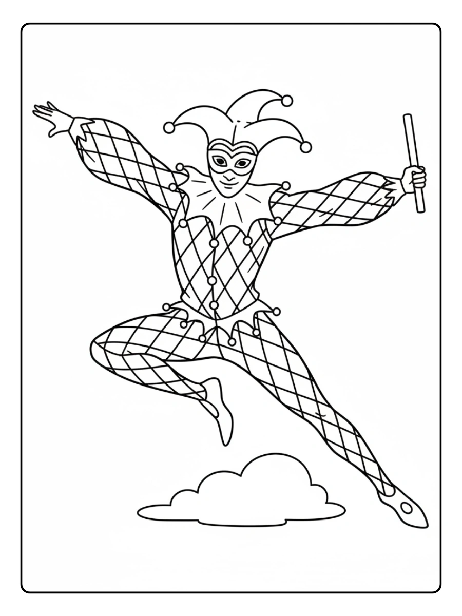 Disegni da Colorare Arlecchino – Arlecchino che salta