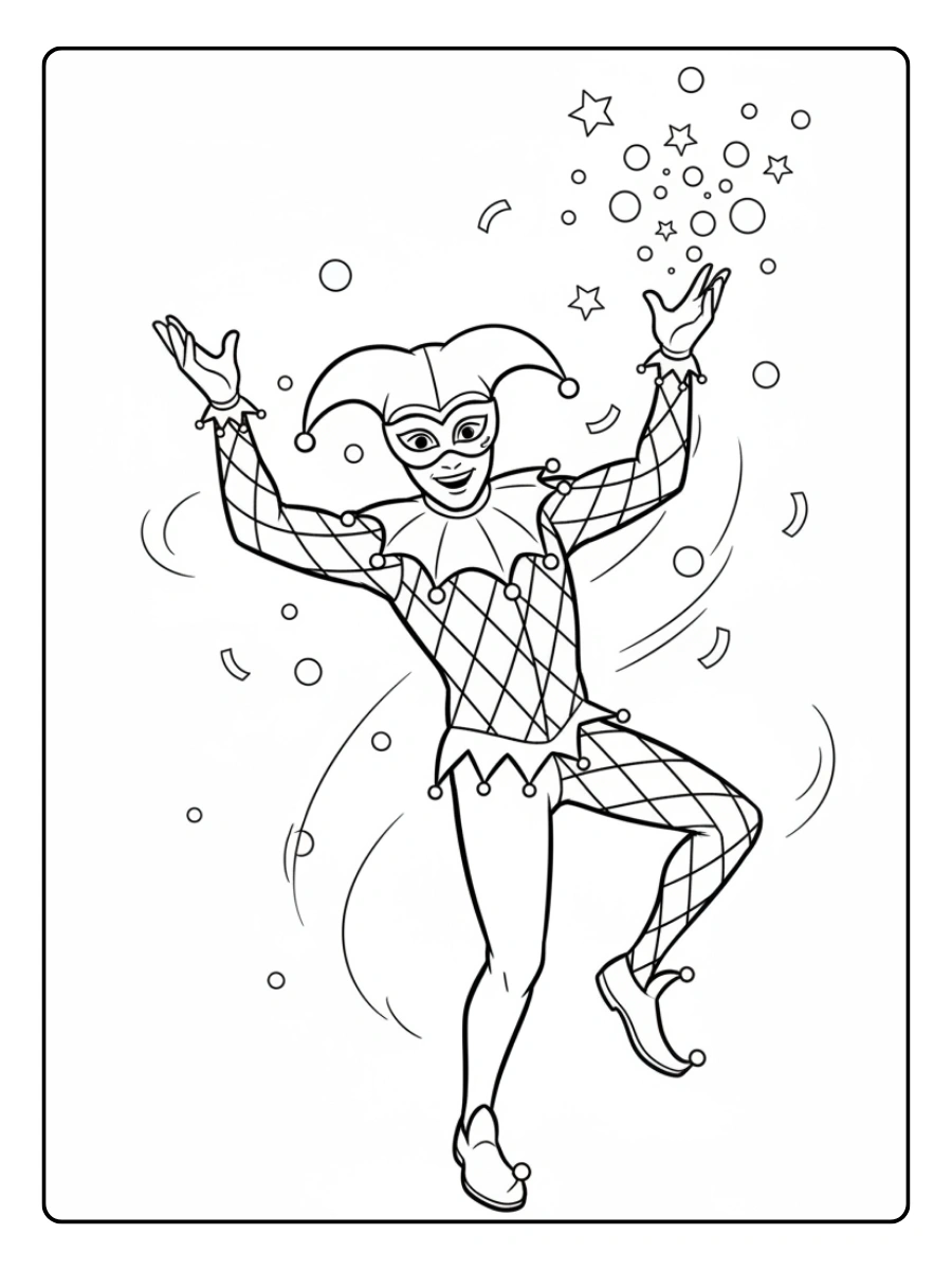 Disegni da Colorare Arlecchino – Arlecchino con coriandoli