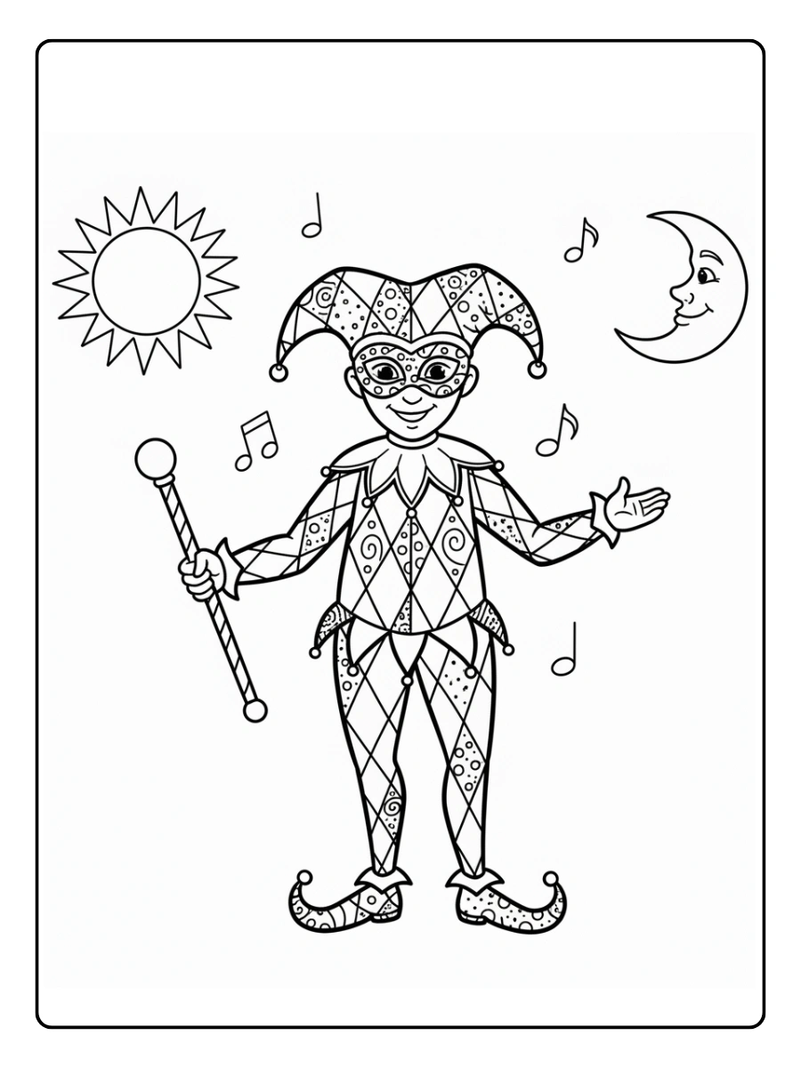 Disegni da Colorare Arlecchino – Arlecchino con costume a rombi