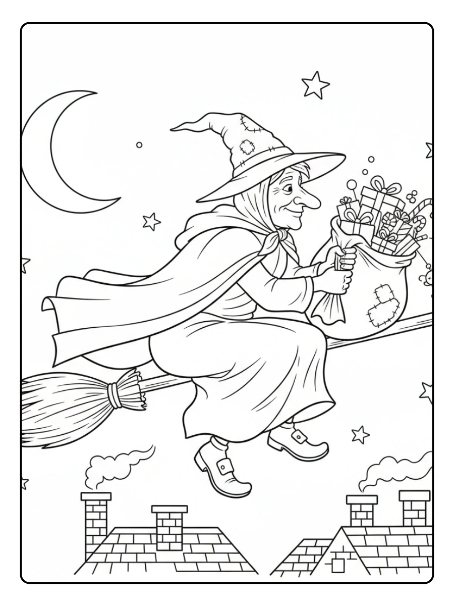 Disegni da Colorare Befana – Befana che vola