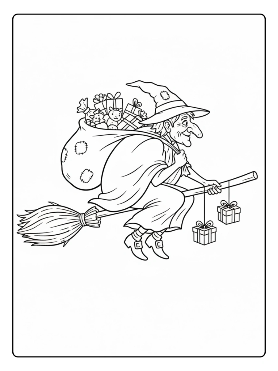 Disegni da Colorare Befana – Befana con la scopa