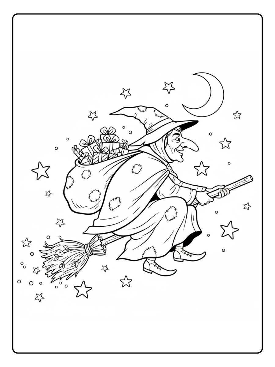 Disegni da Colorare Befana – Befana con stelle