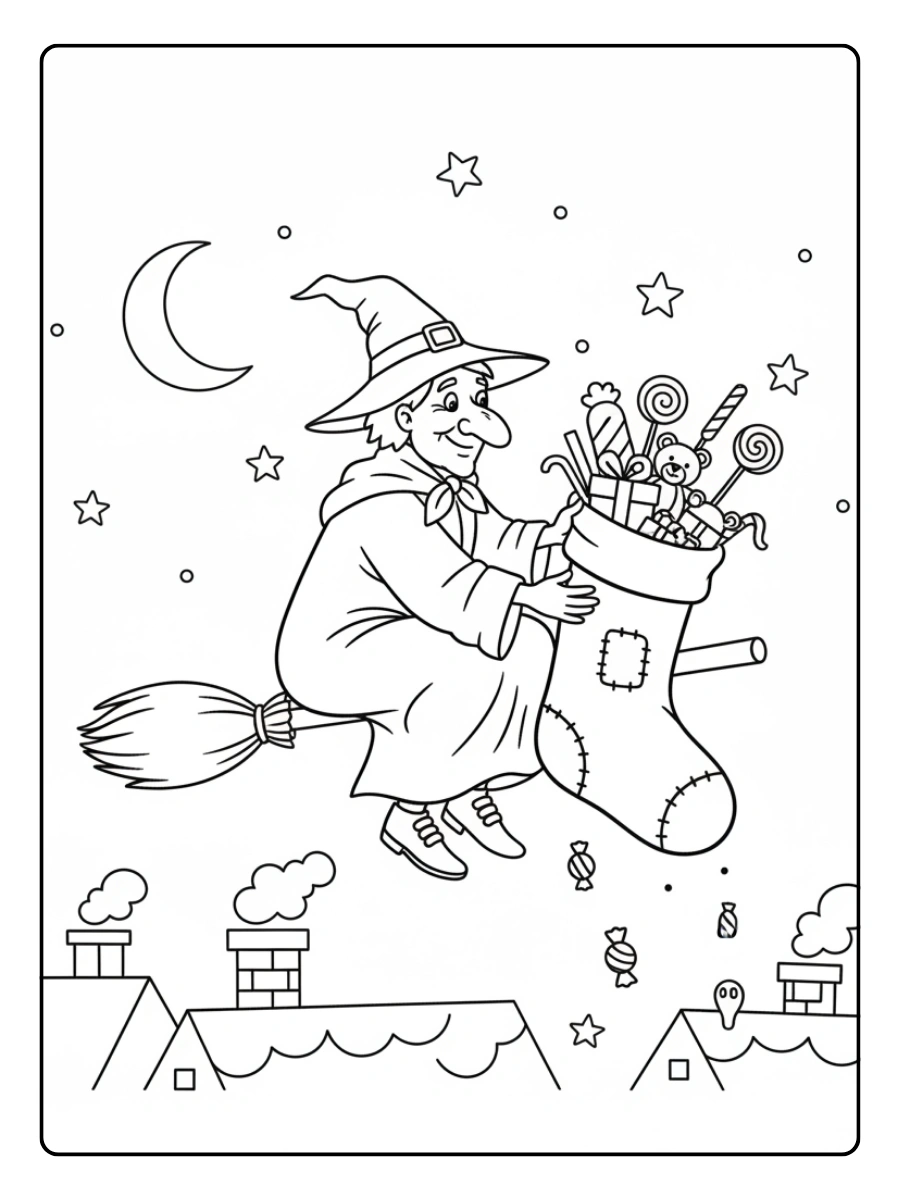Disegni da Colorare Befana – Befana e calza