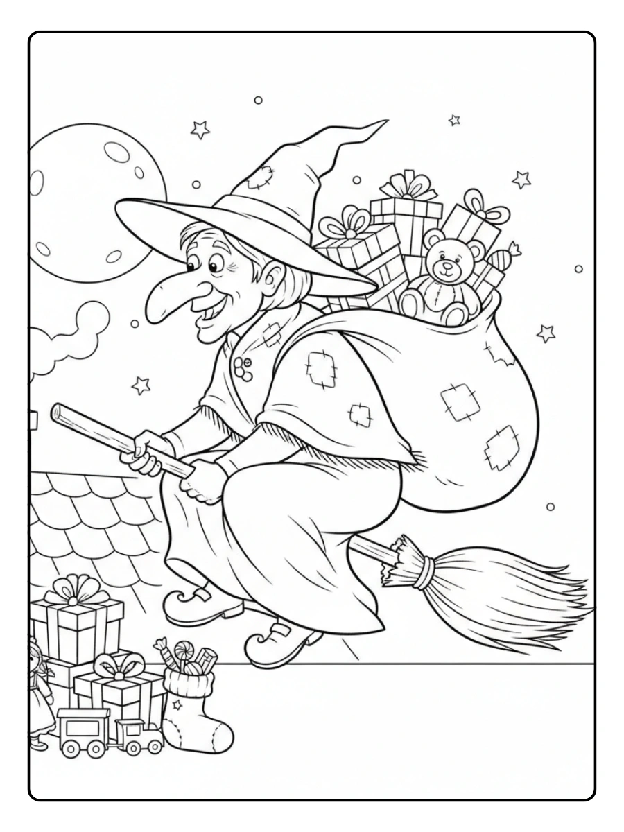 Disegni da Colorare Befana – Befana e regali