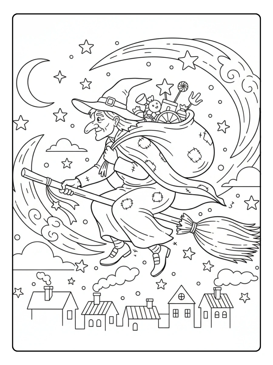 Disegni da Colorare Befana – Befana notturna
