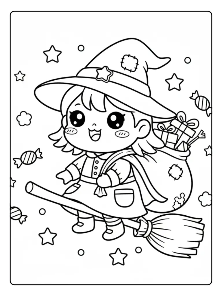 Disegni da Colorare Befana – Befana sorridente kawaii