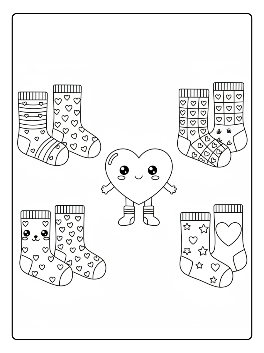 Disegni da Colorare Calzini Spaiati – Calzini con cuori