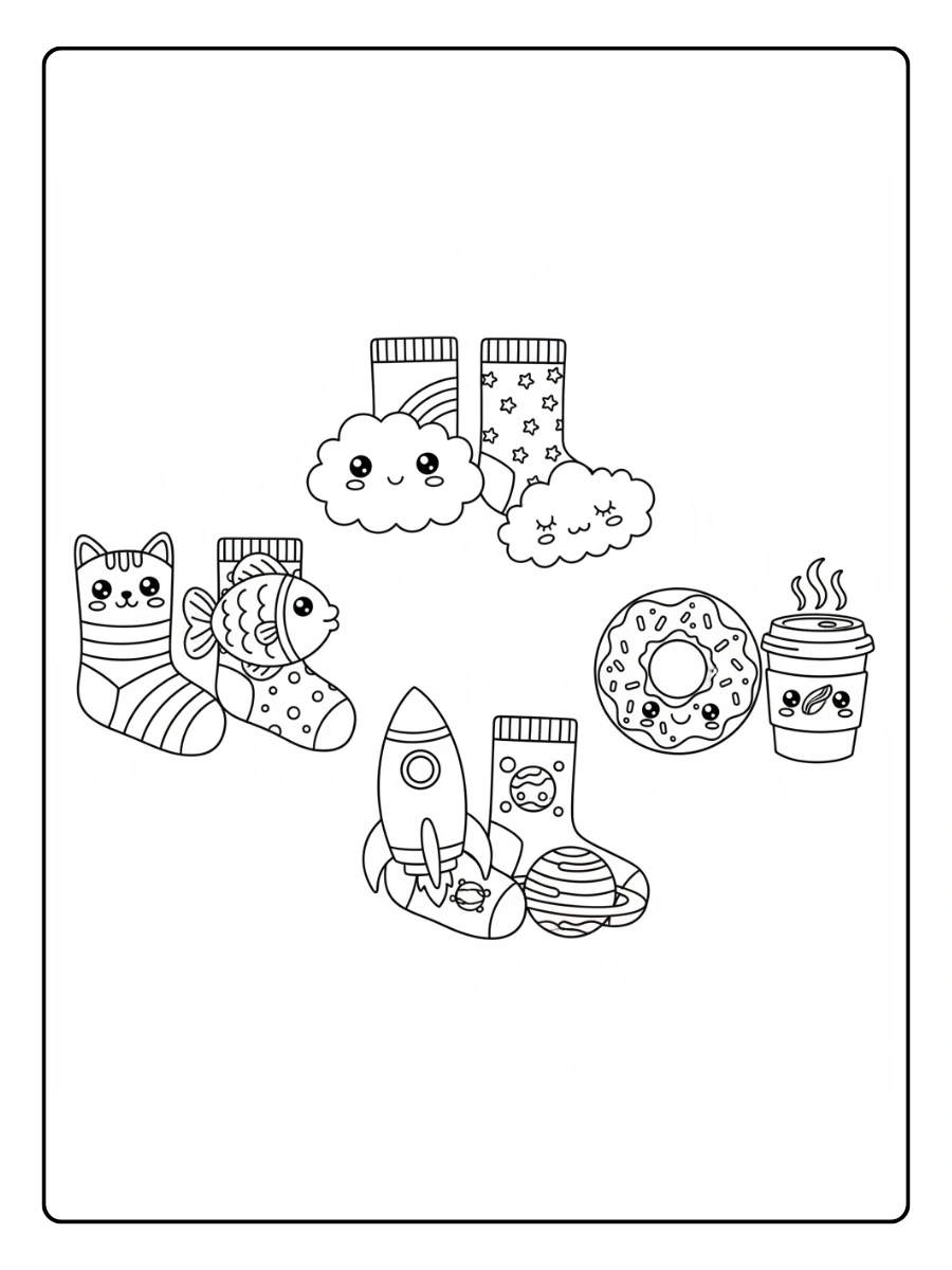 Disegni da Colorare Calzini Spaiati – Calzini kawaii