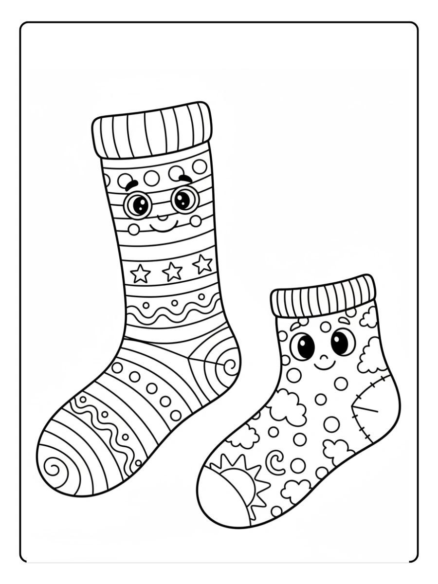 Disegni da Colorare Calzini Spaiati – Coppia di calzini spaiati