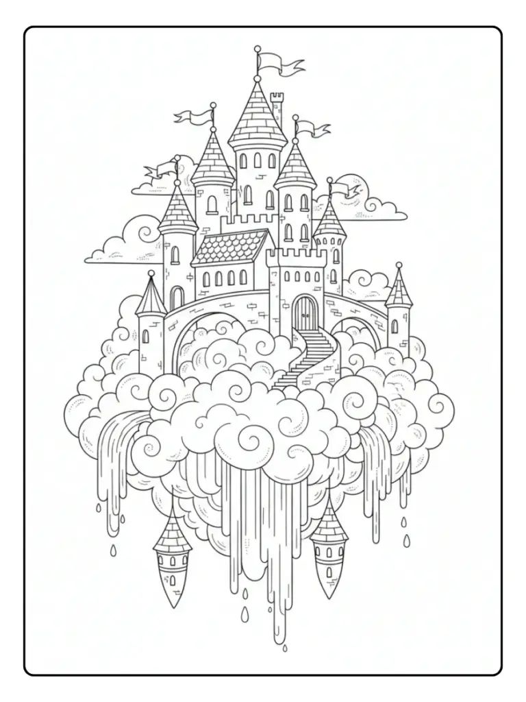 Disegni da Colorare Fantasy – Castello tra le nuvole