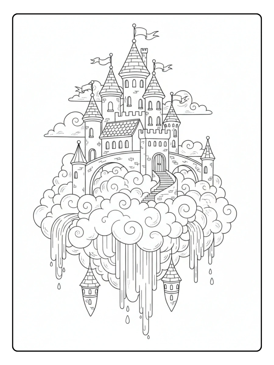 Disegni da Colorare Fantasy – Castello tra le nuvole
