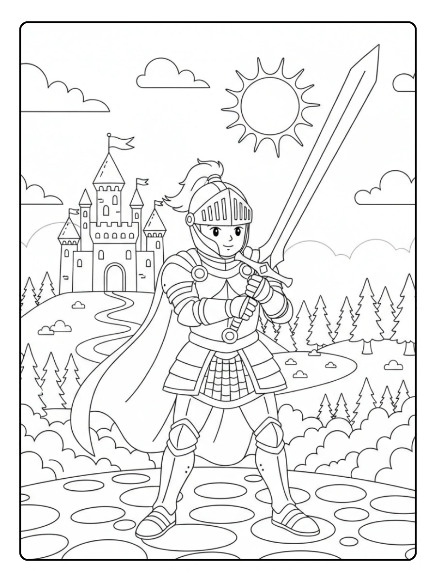 Disegni da Colorare Fantasy – Cavaliere con spada