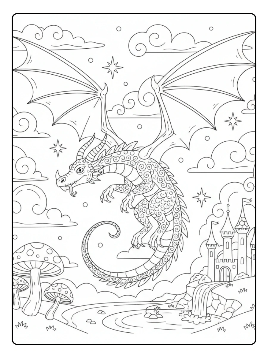 Disegni da Colorare Fantasy – Drago volante