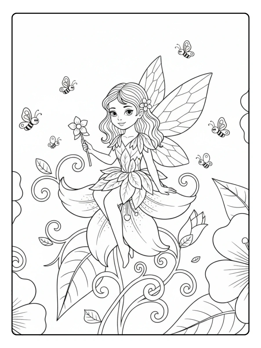 Disegni da Colorare Fantasy – Fatina dei fiori