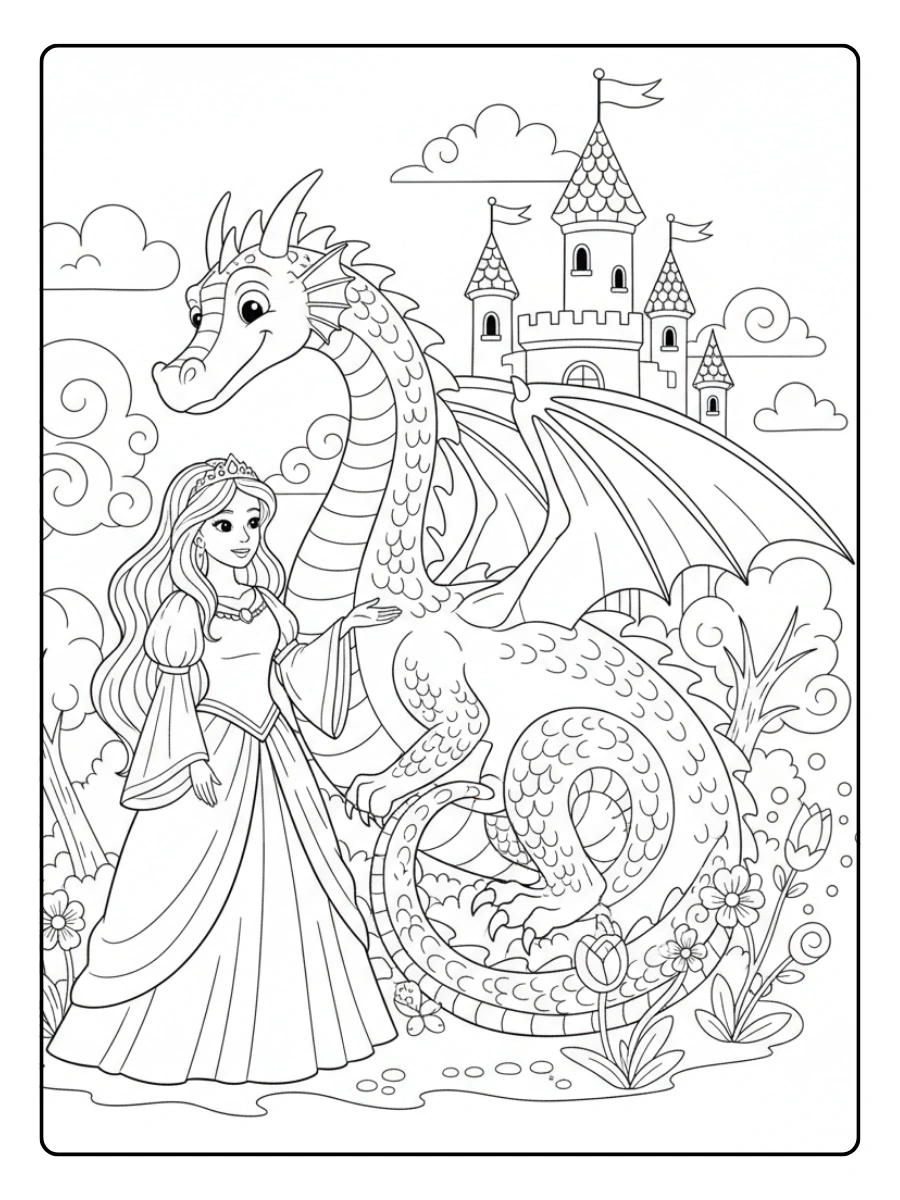 Disegni da Colorare Fantasy – Principessa e drago