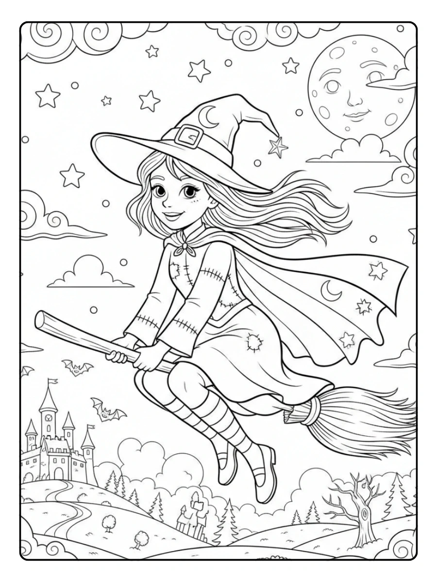 Disegni da Colorare Fantasy – Strega sulla scopa