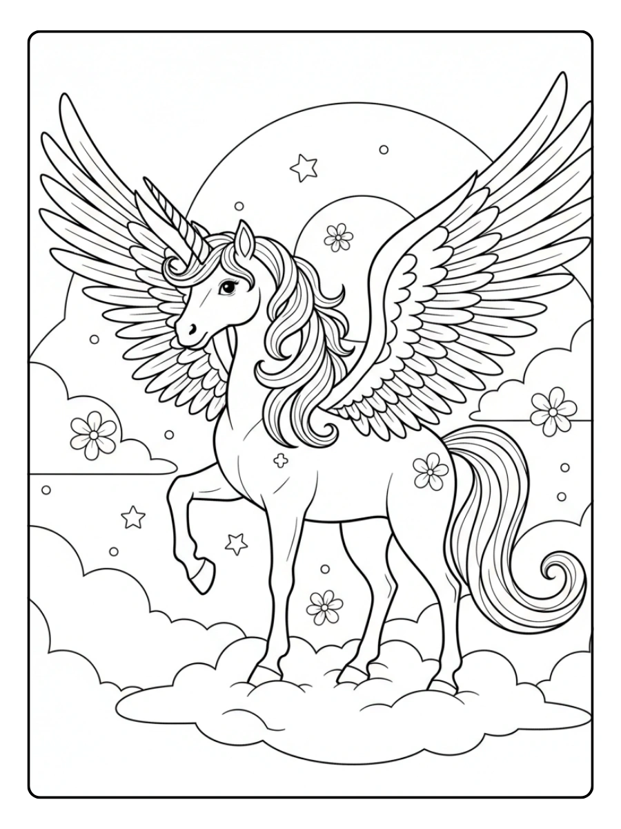 Disegni da Colorare Fantasy – Unicorno alato