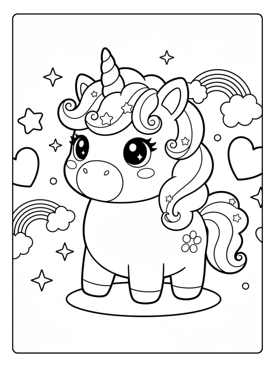 Disegni da Colorare Fantasy – Unicorno kawaii