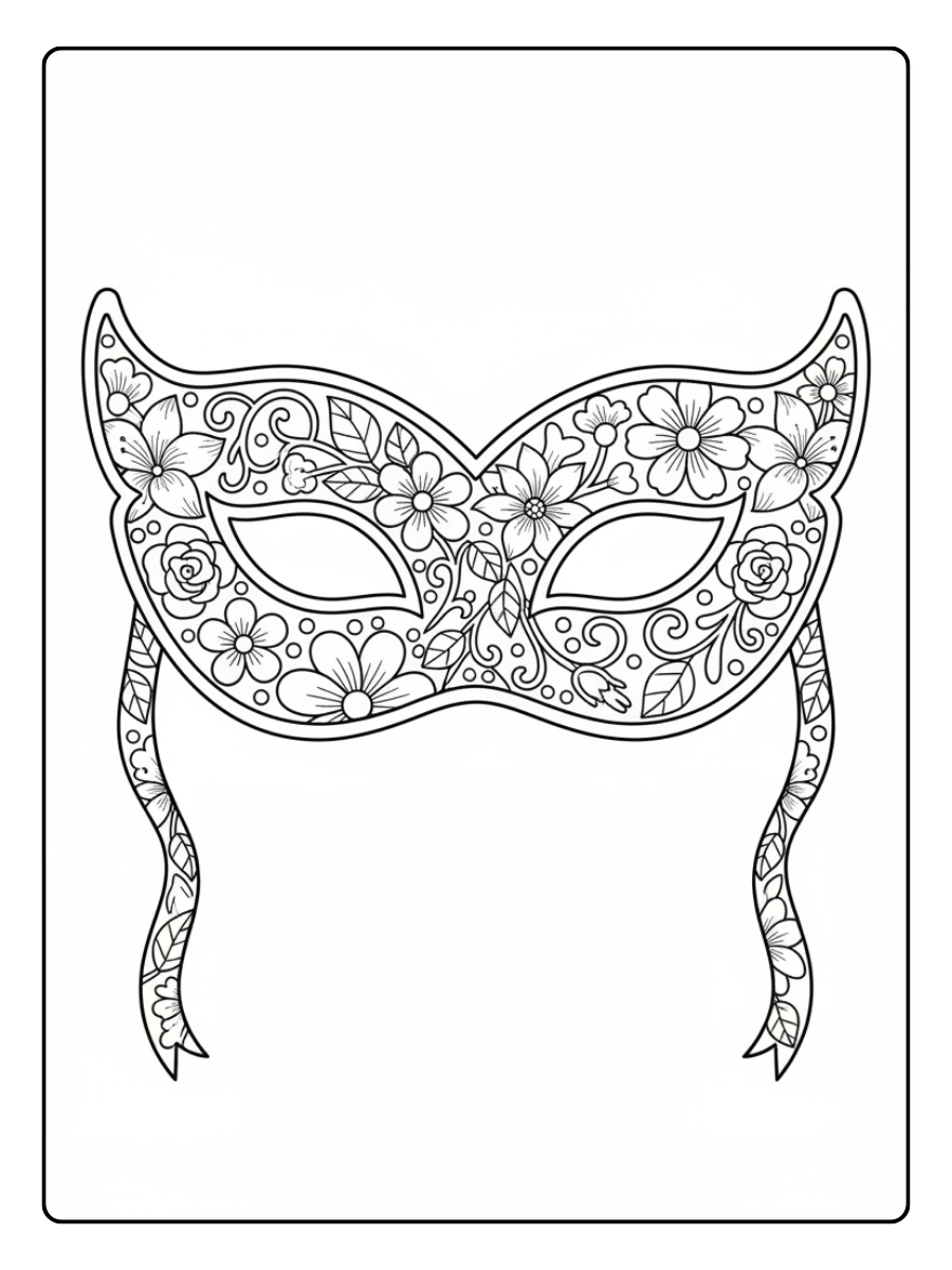 Disegni da Colorare Maschere di Carnevale – Maschera con motivi floreali