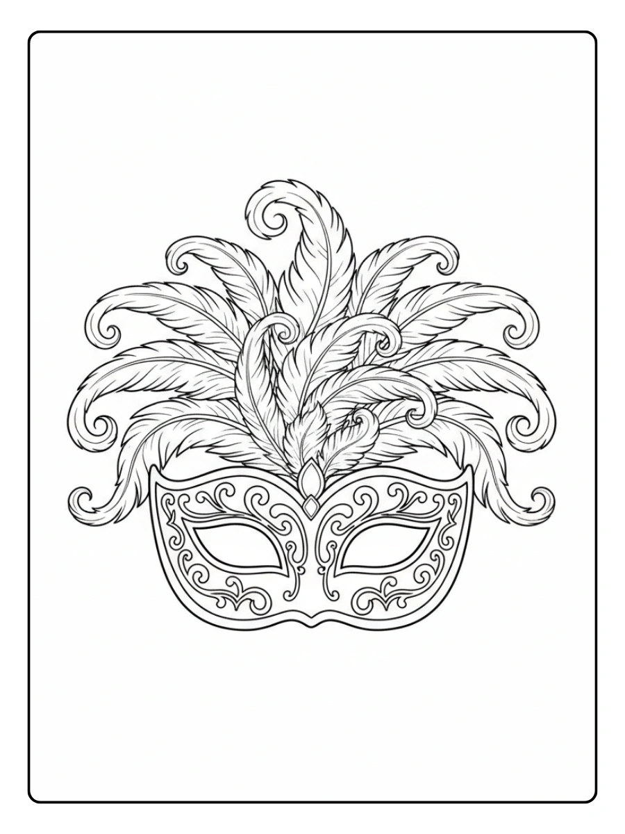 Disegni da Colorare Maschere di Carnevale – Maschera con piume