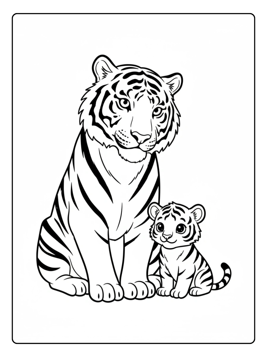 Disegni da Colorare Tigre – Tigre mamma e cucciolo
