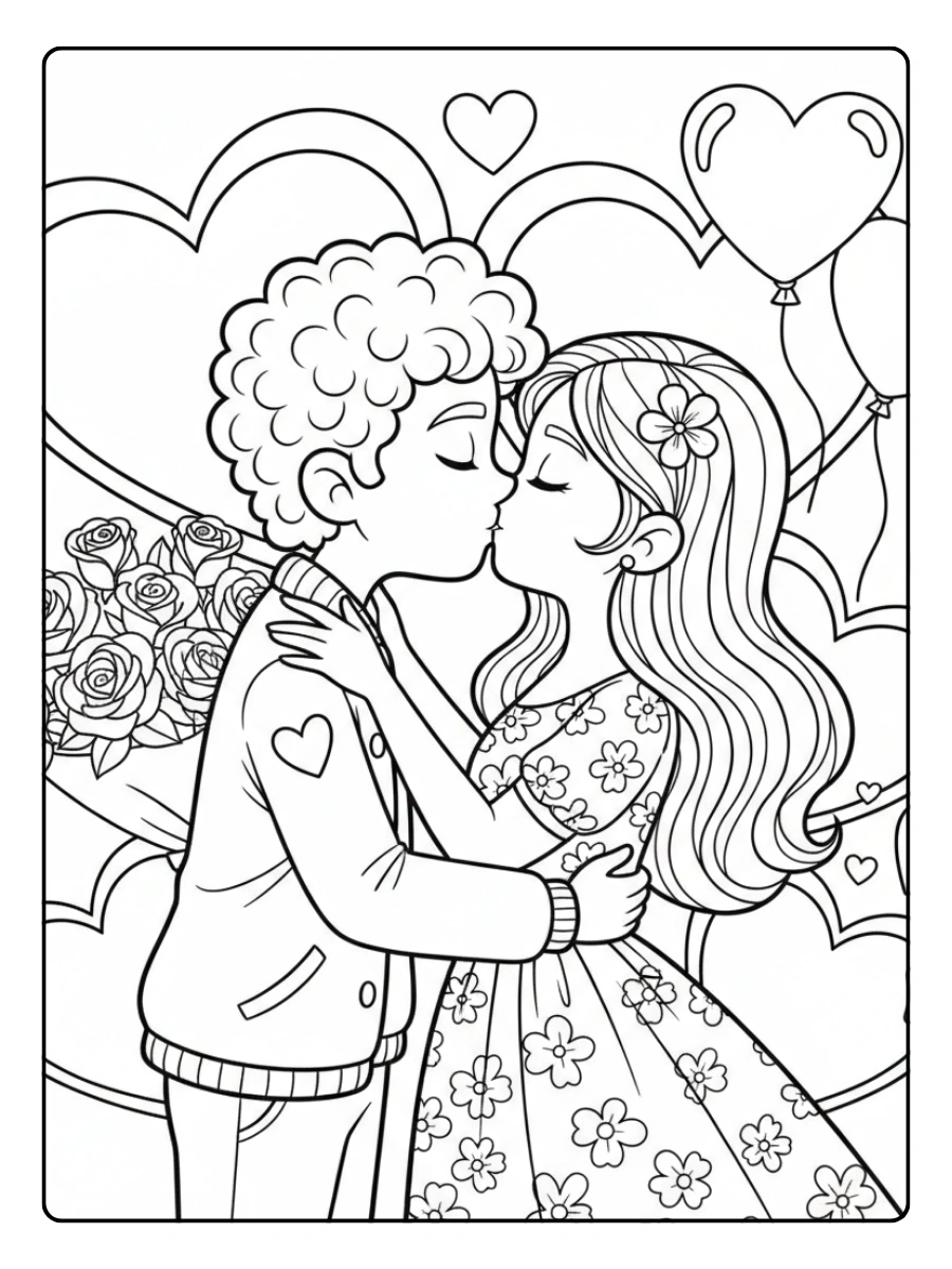 Disegni da Colorare Valentino – Bacio romantico