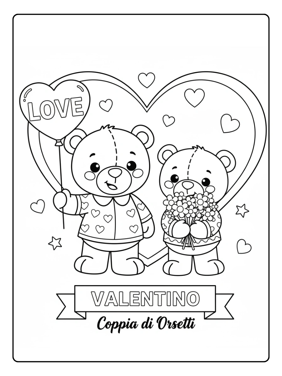 Disegni da Colorare Valentino – Coppia di orsetti