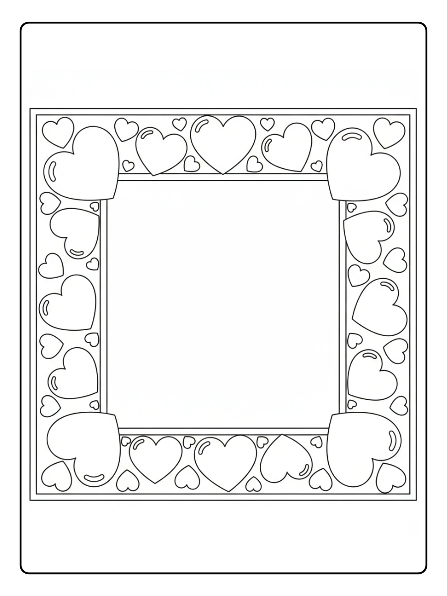Disegni da Colorare Valentino – Cornice con cuori