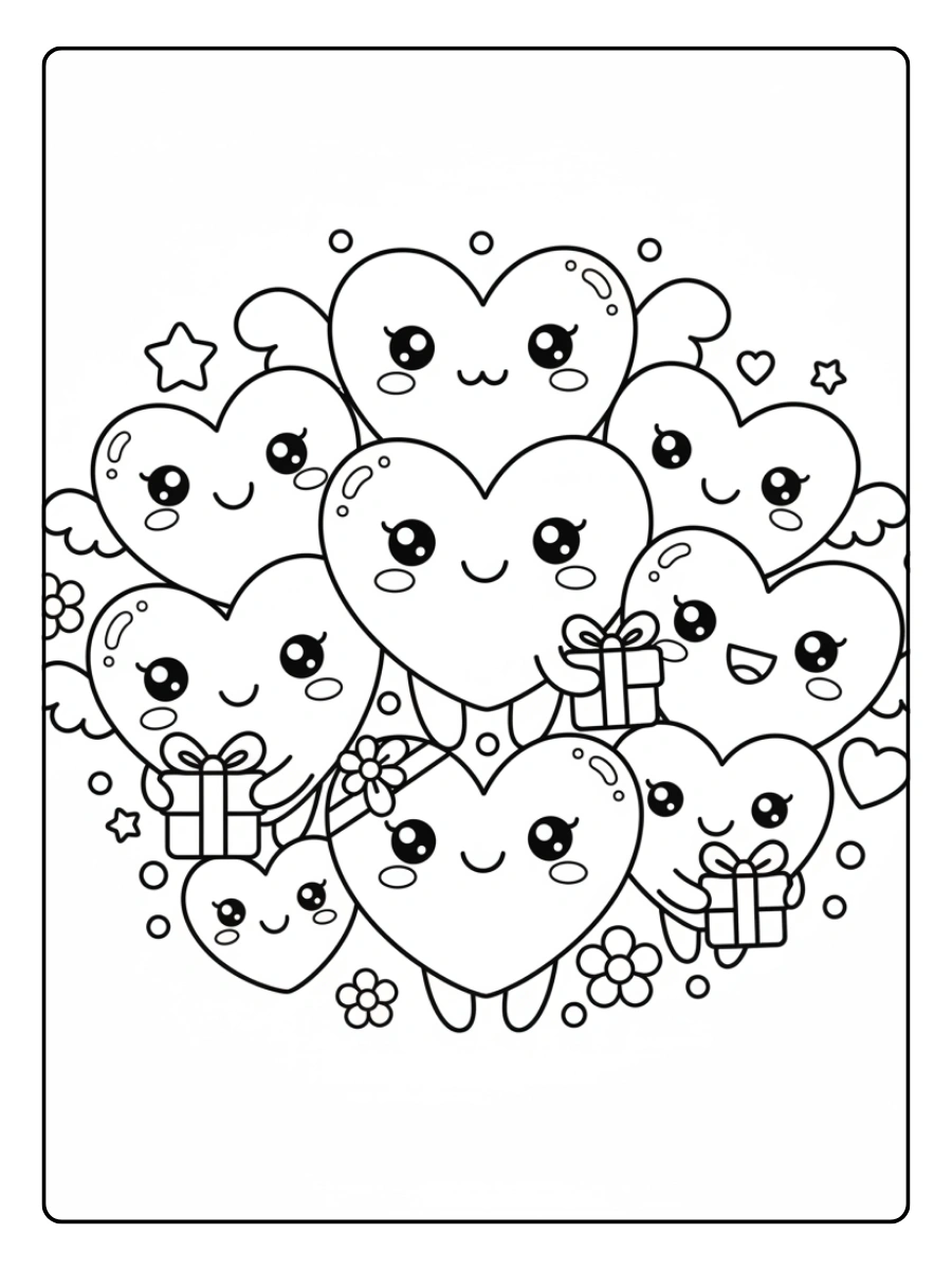 Disegni da Colorare Valentino – Cuori kawaii