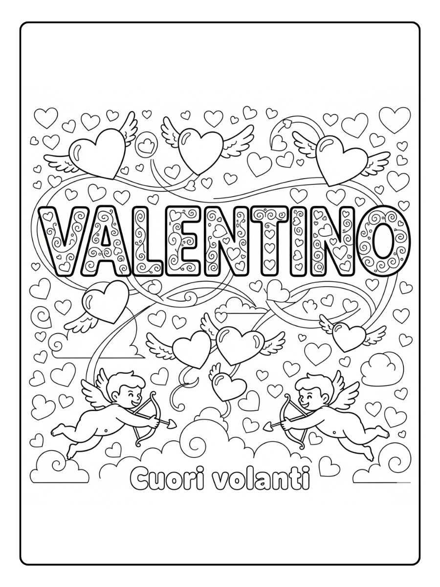 Disegni da Colorare Valentino – Cuori volanti