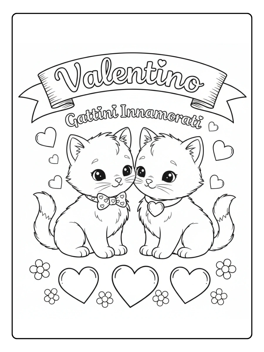 Disegni da Colorare Valentino – Gattini innamorati