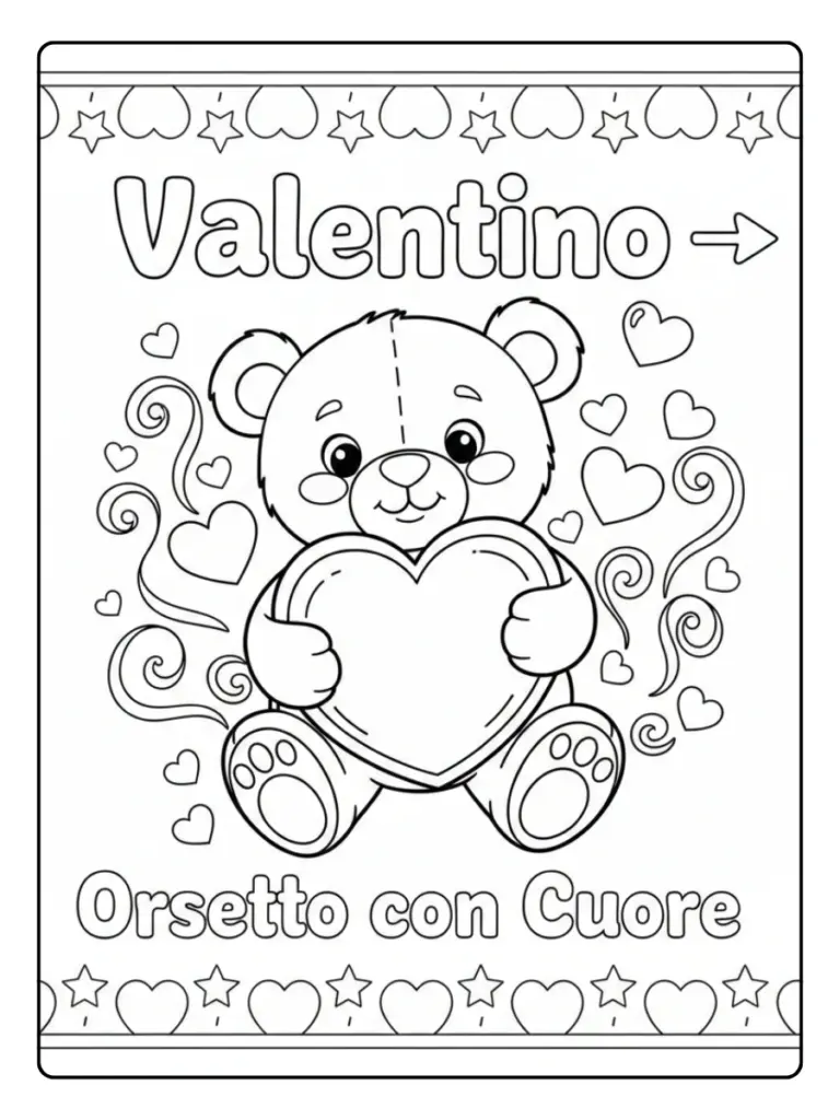 Disegni da Colorare Valentino – Orsetto con cuore