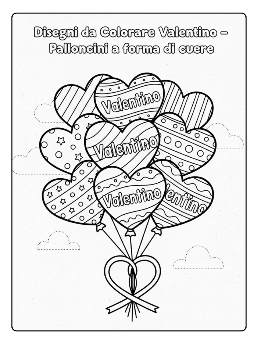 Disegni da Colorare Valentino – Palloncini a forma di cuore