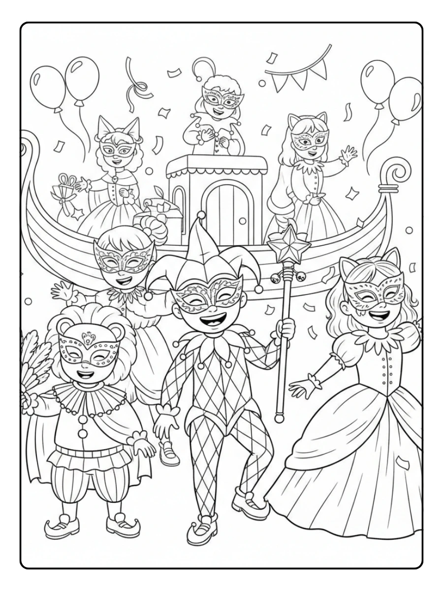 Disegni da Colorare del Carnevale – Bambini con maschere