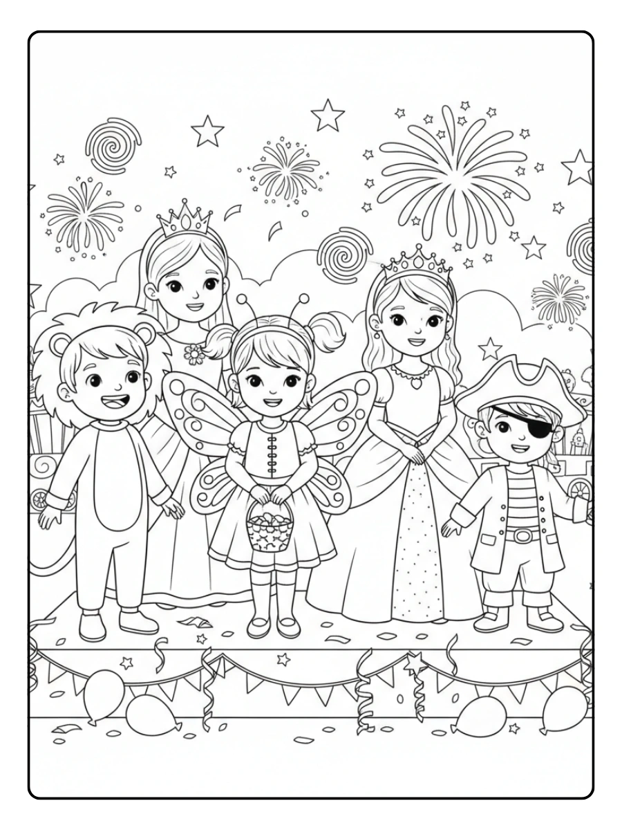 Disegni da Colorare del Carnevale – Bambini in costume