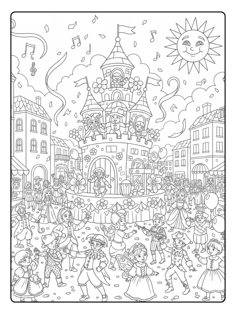 Disegni da Colorare del Carnevale – Festa in piazza