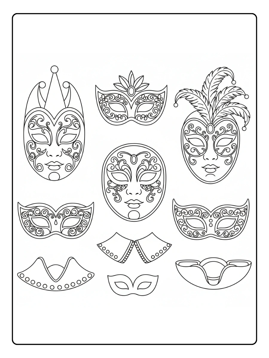 Disegni da Colorare del Carnevale – Maschere veneziane