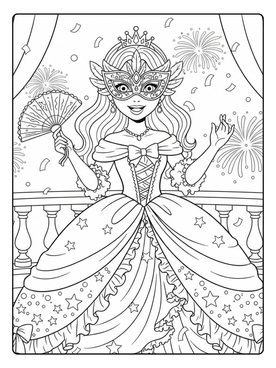 Disegni da Colorare del Carnevale – Principessa in maschera