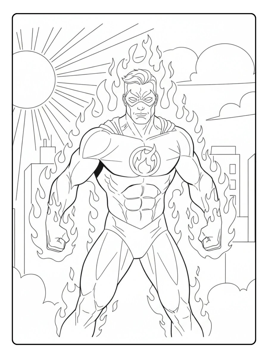 Disegni da Colorare di Supereroi e Fumetti – Eroe con poteri di fuoco