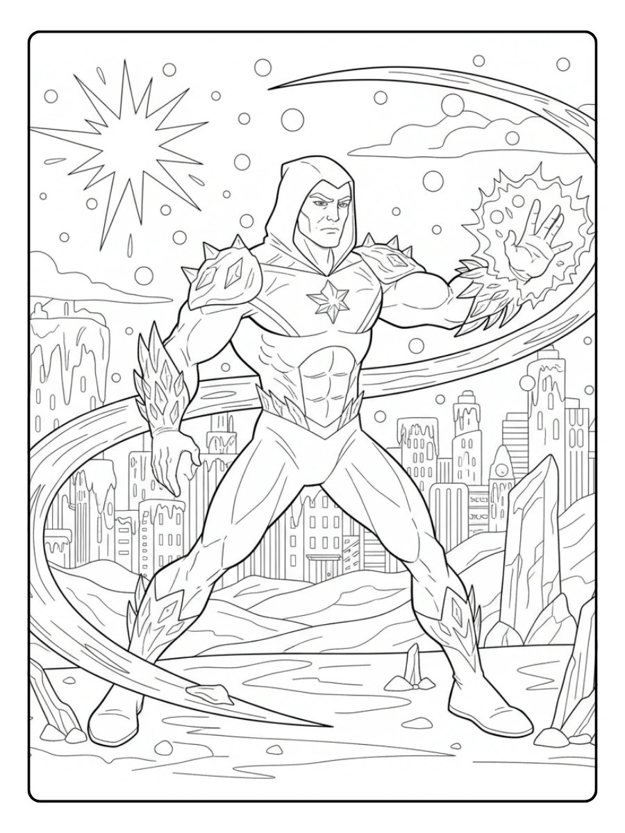 Disegni da Colorare di Supereroi e Fumetti – Eroe con poteri di ghiaccio