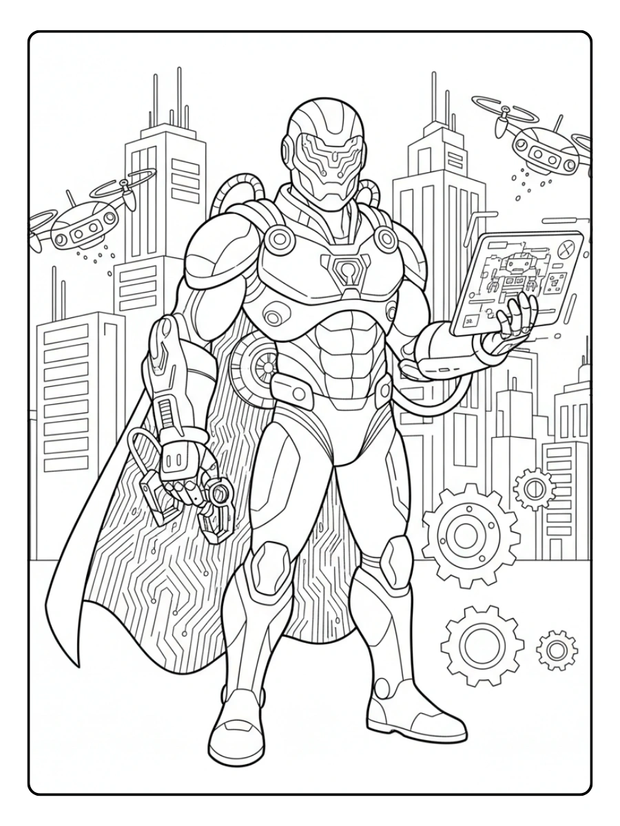 Disegni da Colorare di Supereroi e Fumetti – Eroe tecnologico