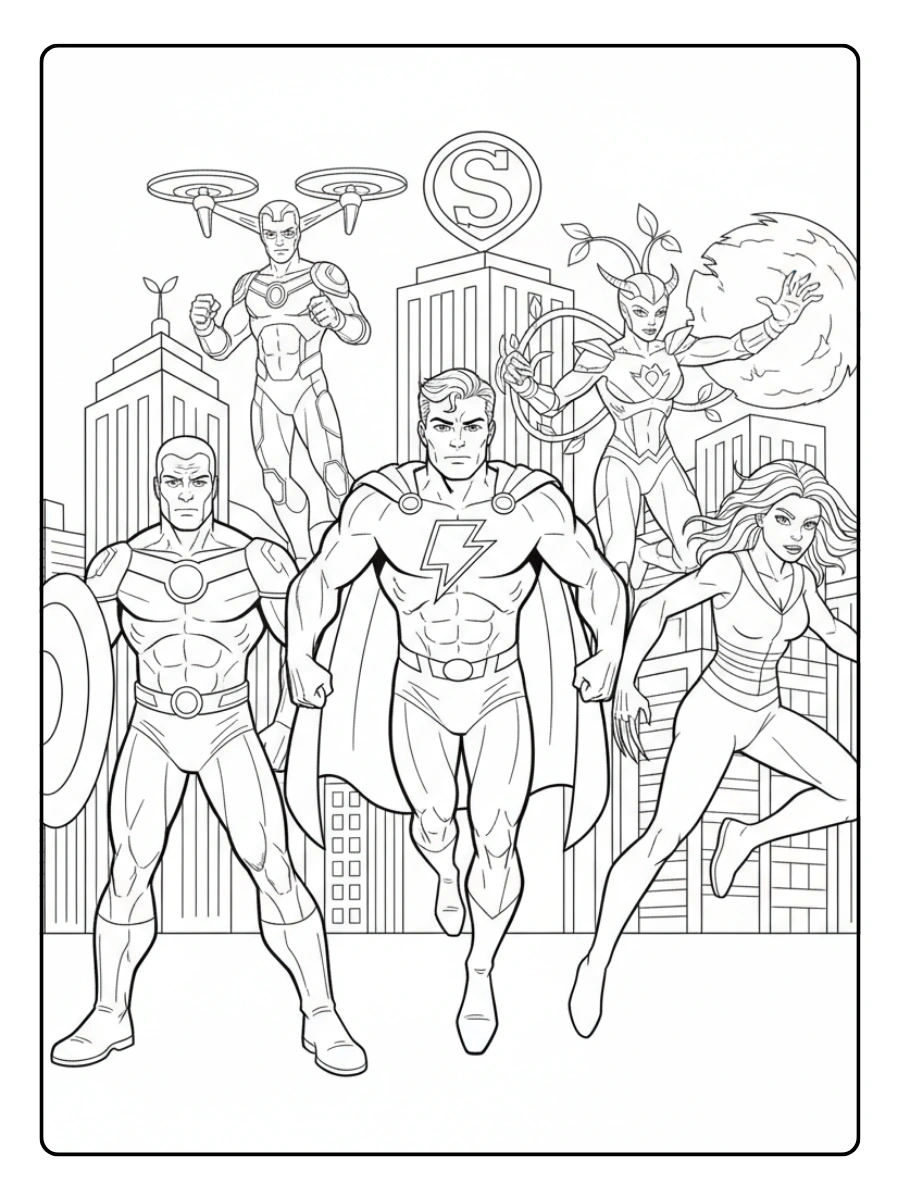 Disegni da Colorare di Supereroi e Fumetti – Squadra di supereroi
