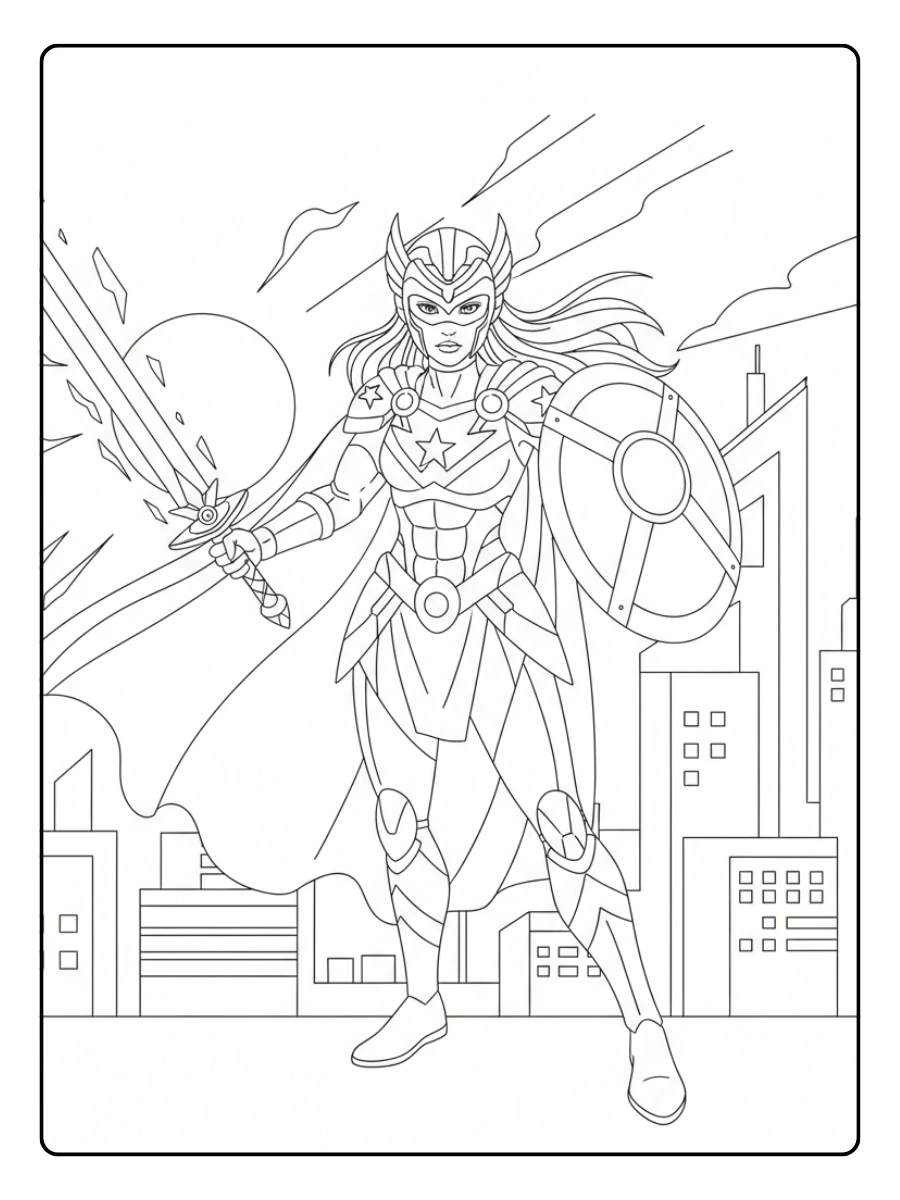 Disegni da Colorare di Supereroi e Fumetti – Supereroina guerriera
