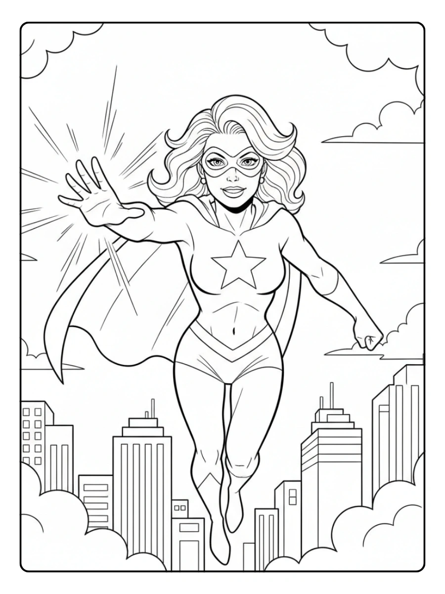 Disegni da Colorare di Supereroi e Fumetti – Supereroina volante