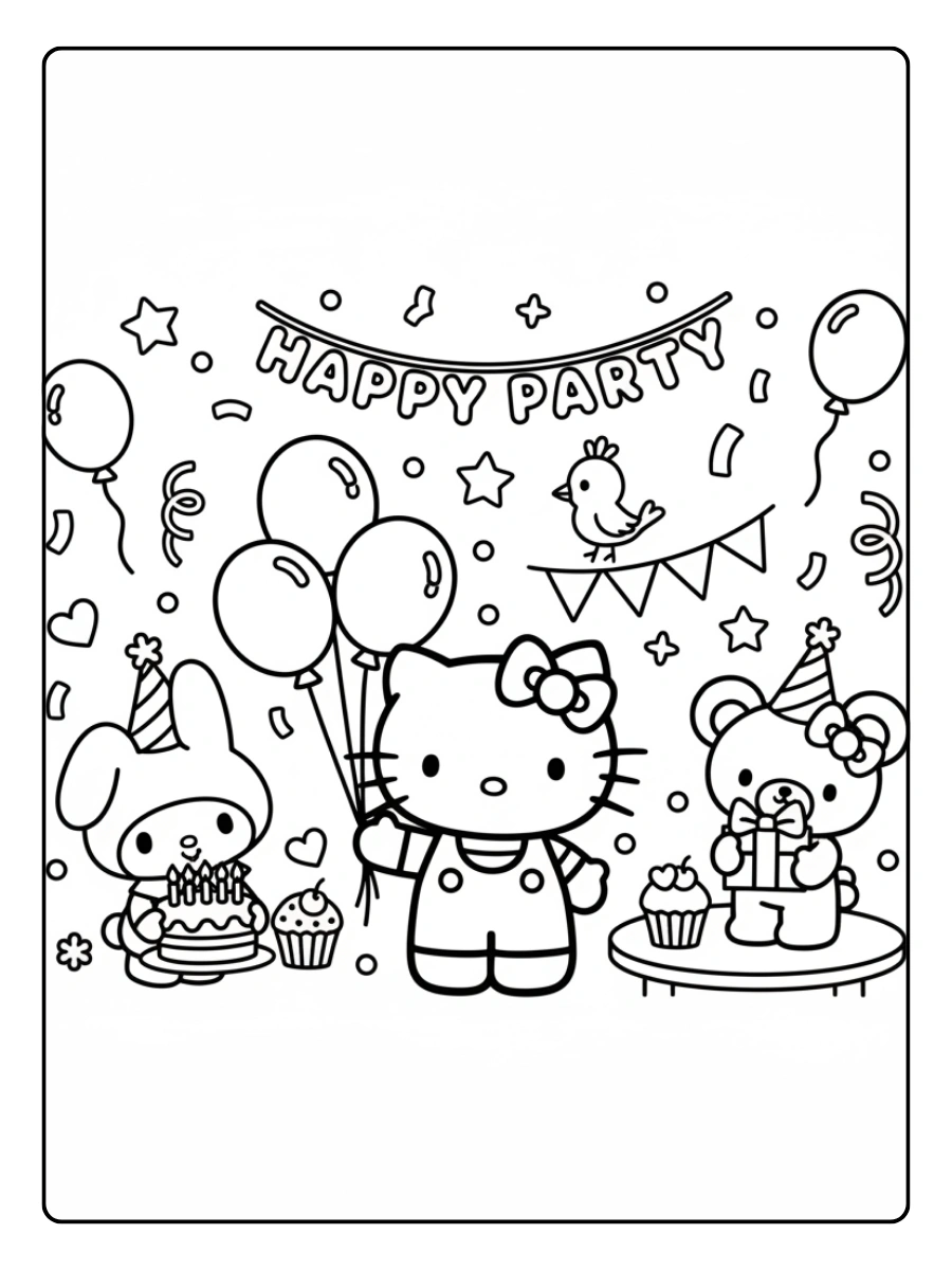 Disegni da colorare Hello Kitty festa
