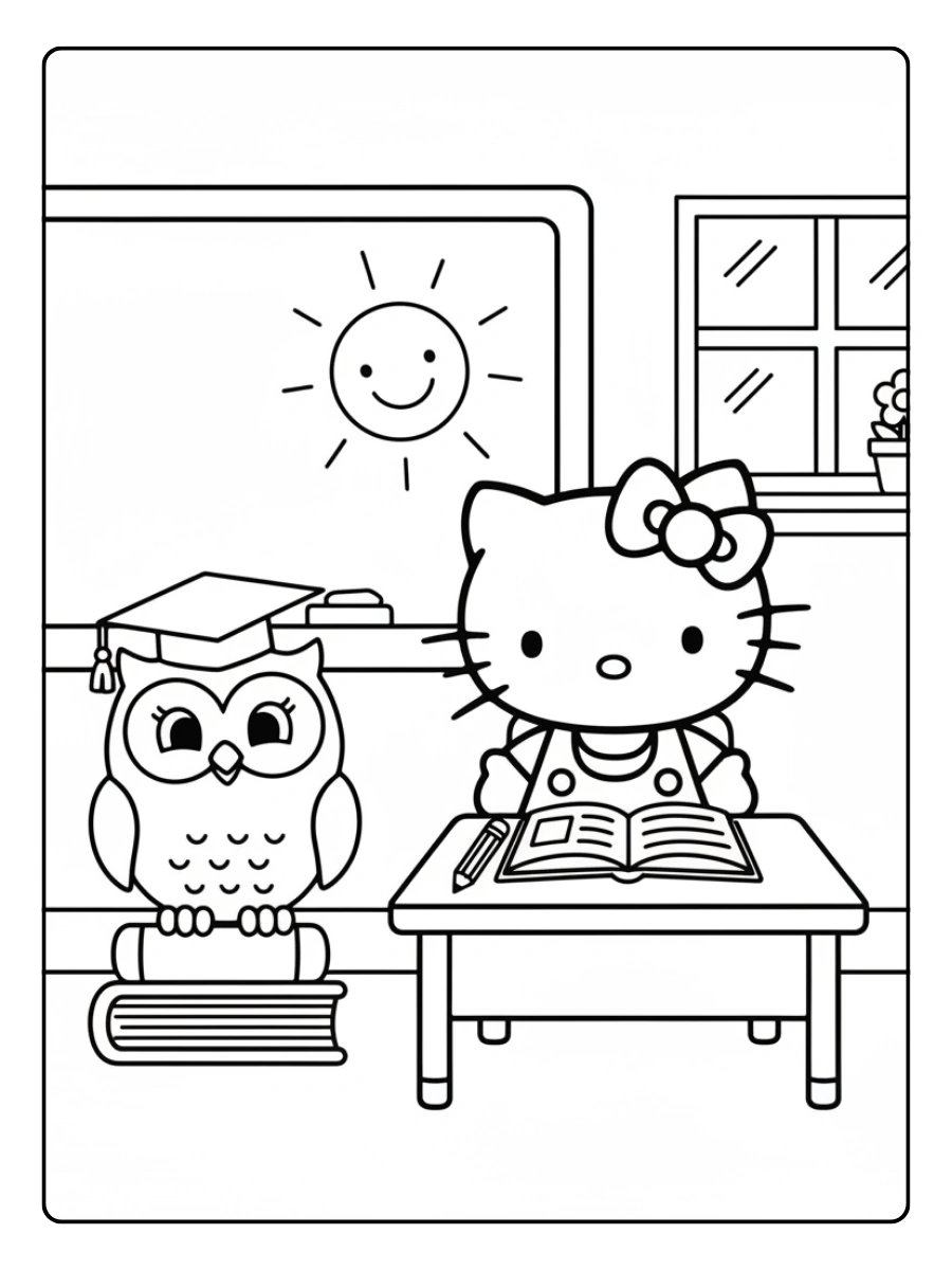 Disegni da colorare Hello Kitty scuola