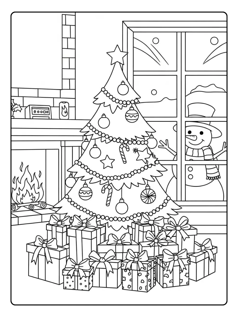 Disegni da colorare albero di Natale con luci